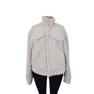 MNML Women's Ivory Long Sleeve Polyester Lined Sherpa Fleece Teddy Jacket Size L